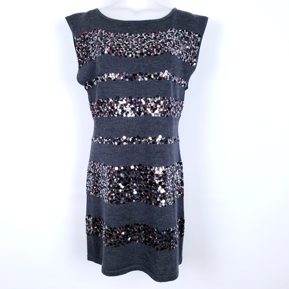 TRINA TURK 100% Wool Sweater Dress Festive Sequins